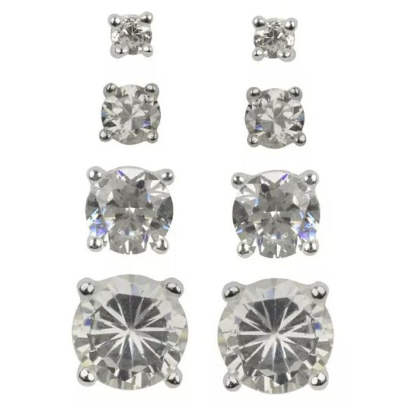 Sterling Silver Cubic Zirconia 8 PC Earring Set - Picture 1 of 2